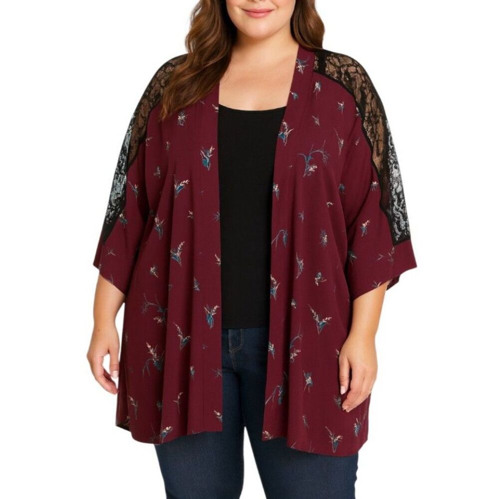 LUSH Women’s Plus Size Burgundy Kimono | 1X
